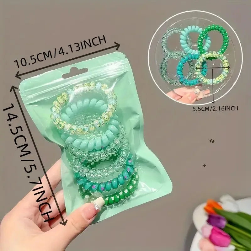 6-Pack Spiral Elastic Hair Ties – Colorful Telephone Wire Bands
