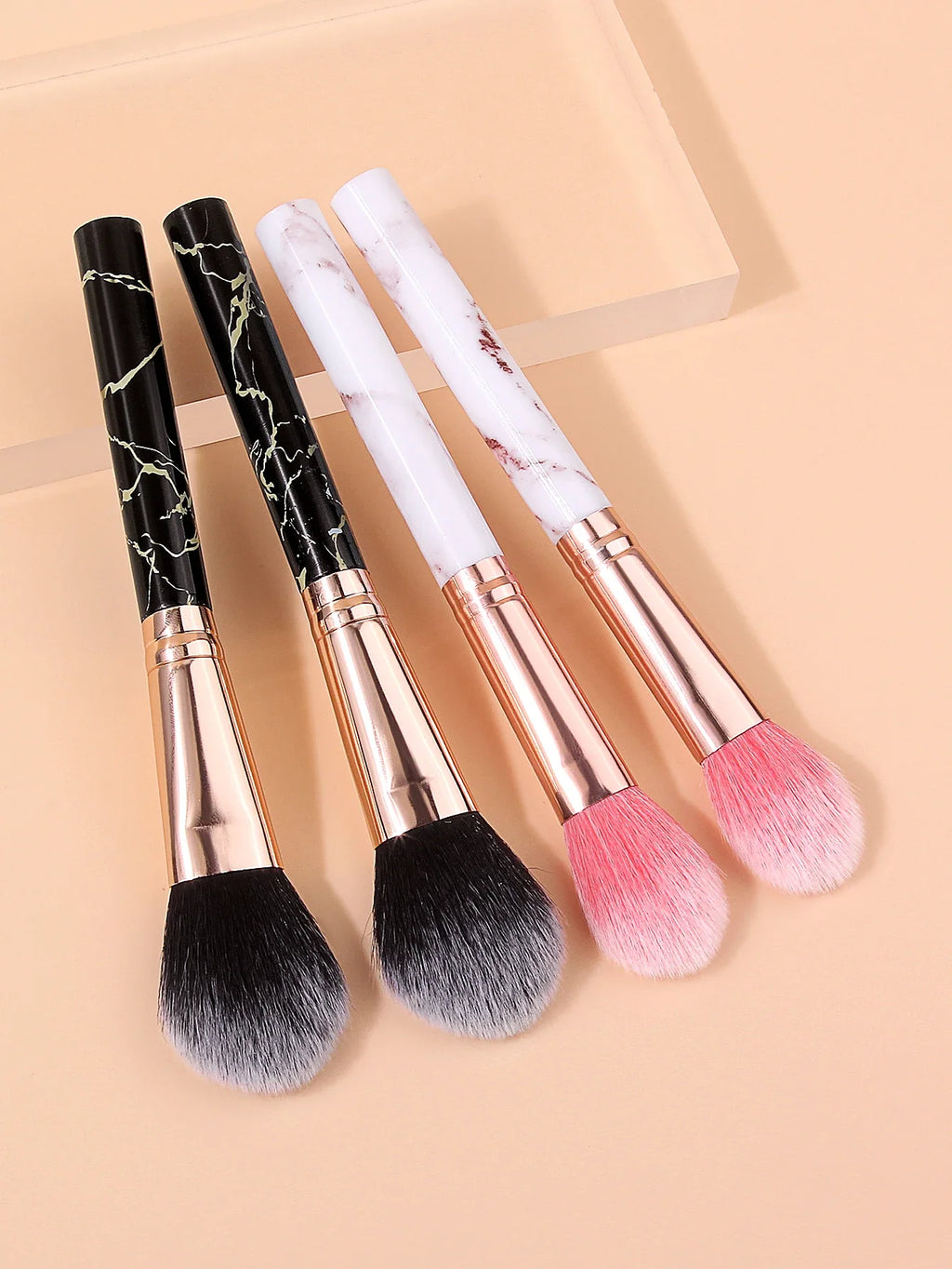 4-Piece Marble Handle Makeup Brush Set – Powder & Blush