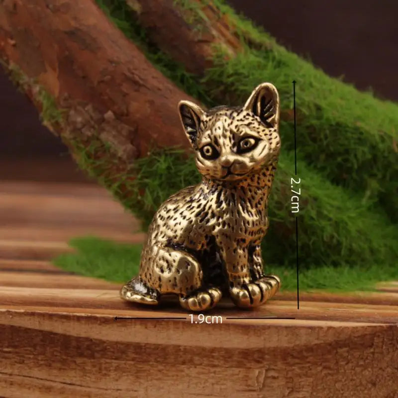 Brass Cat Figurine Vintage Miniature Tea Pet Desk Ornament