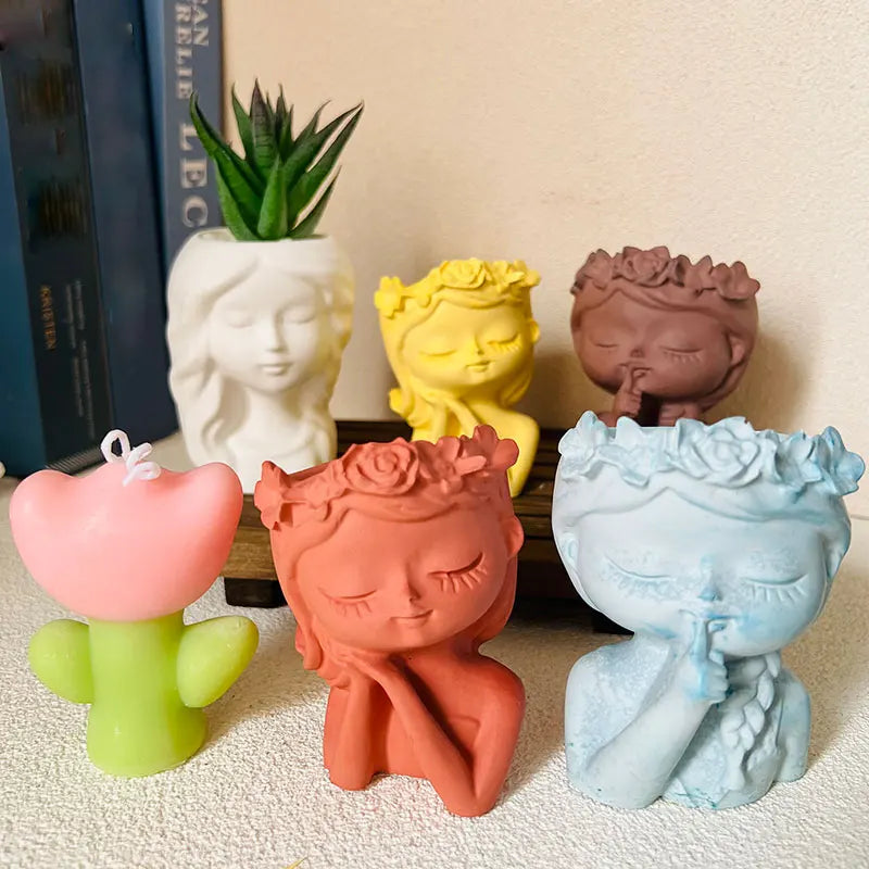 Sleeping Girl Silicone Mold – DIY Resin Concrete Vase Planter