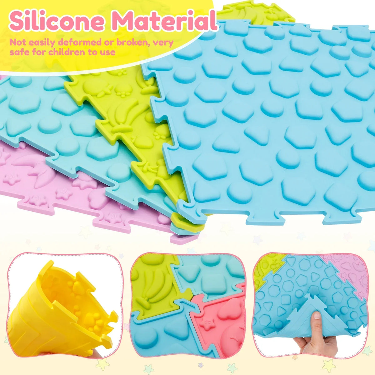 Silicone Interlocking Sensory Play Mat Set – 6 or 8 Pcs