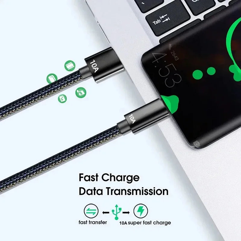 120W USB-A to USB-C Braided Fast Charge Cable 6A
