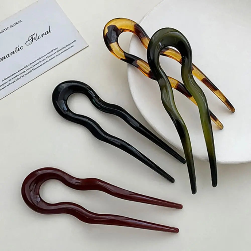 U-Shaped Acetate Hair Fork Stick – Tortoiseshell Geometric