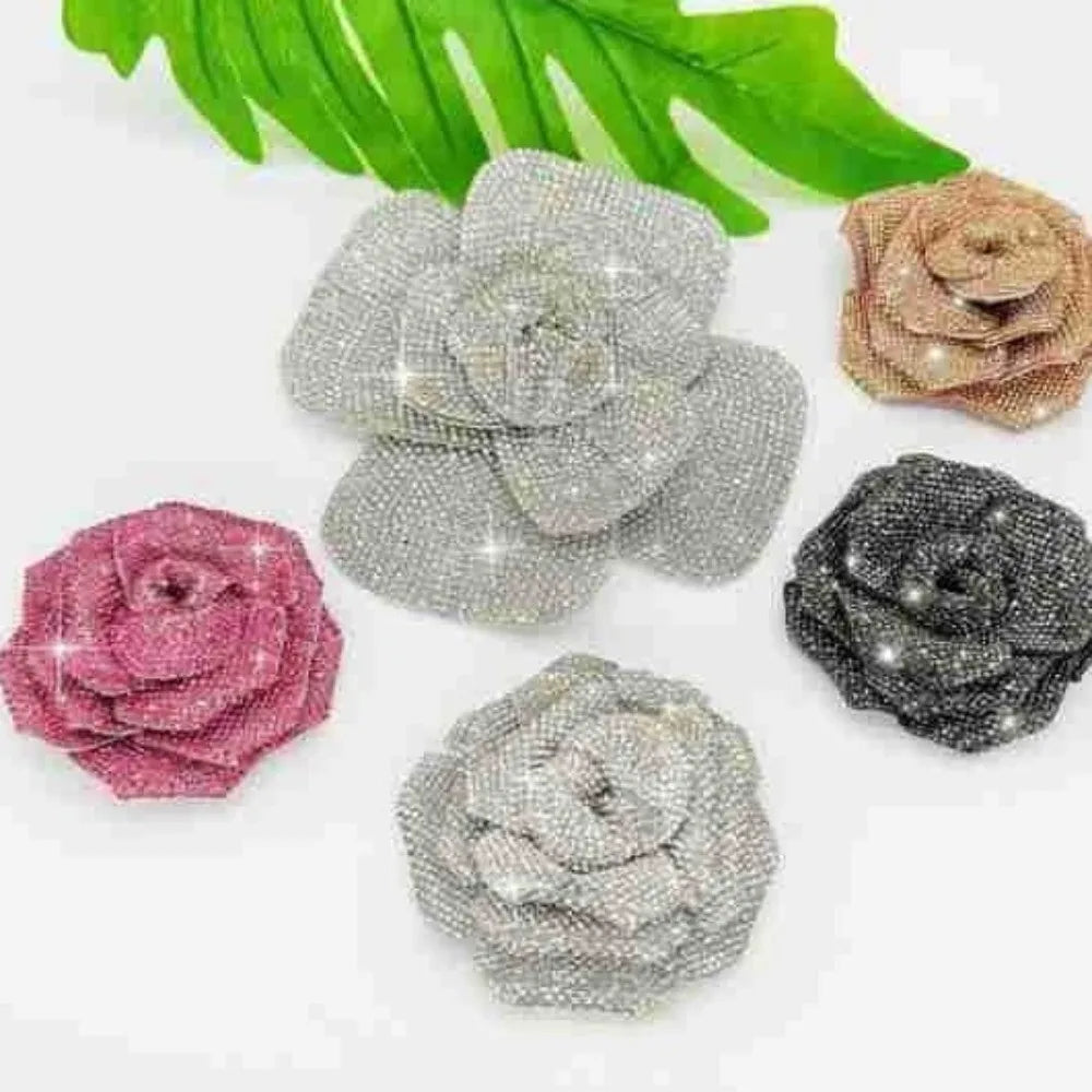 3D Rose Rhinestone Flower Patch – Sparkling DIY Embellishment