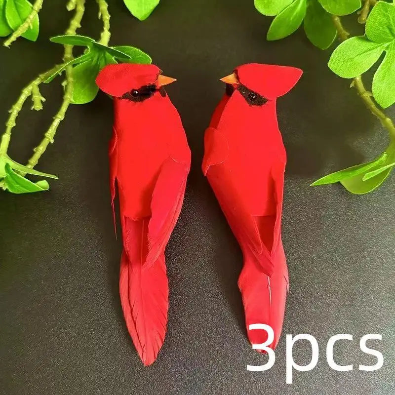 3 Pcs Artificial Red Cardinal Bird Ornaments | Home & Wedding Decor