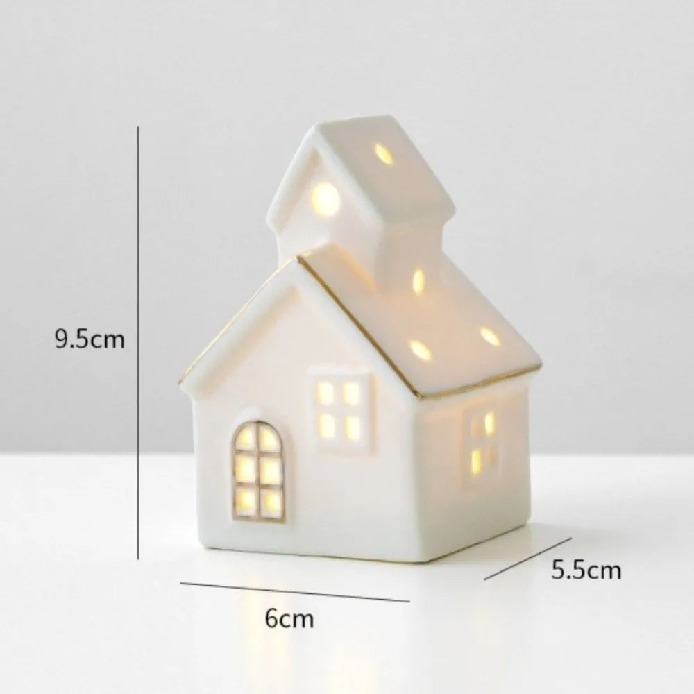 LED Light-Up Ceramic Christmas Village Houses | White Porcelain