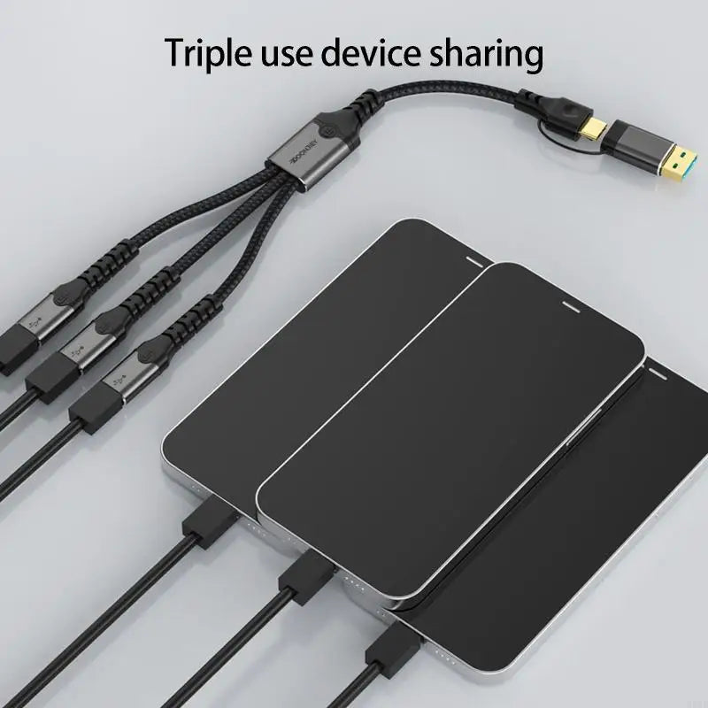 USB-C Braided Splitter Hub 3-Port Female Adapter | USB 3.1