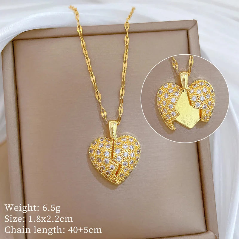 Luxury Heart Pendant Necklace Gold Stainless Steel Choker