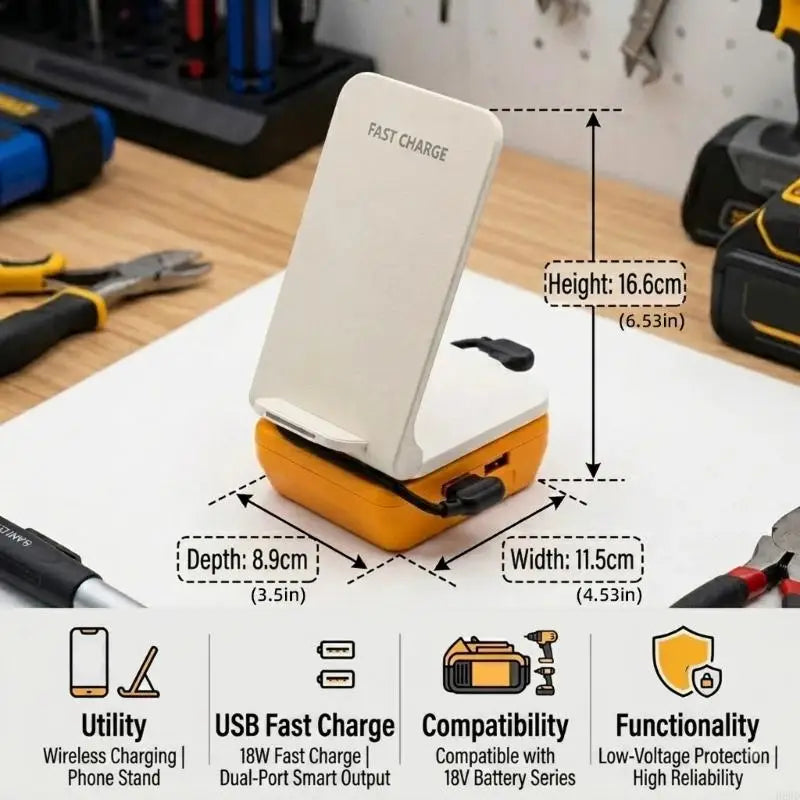 Wireless Charging Battery Adapter Stand – USB-A, USB-C, Foldable