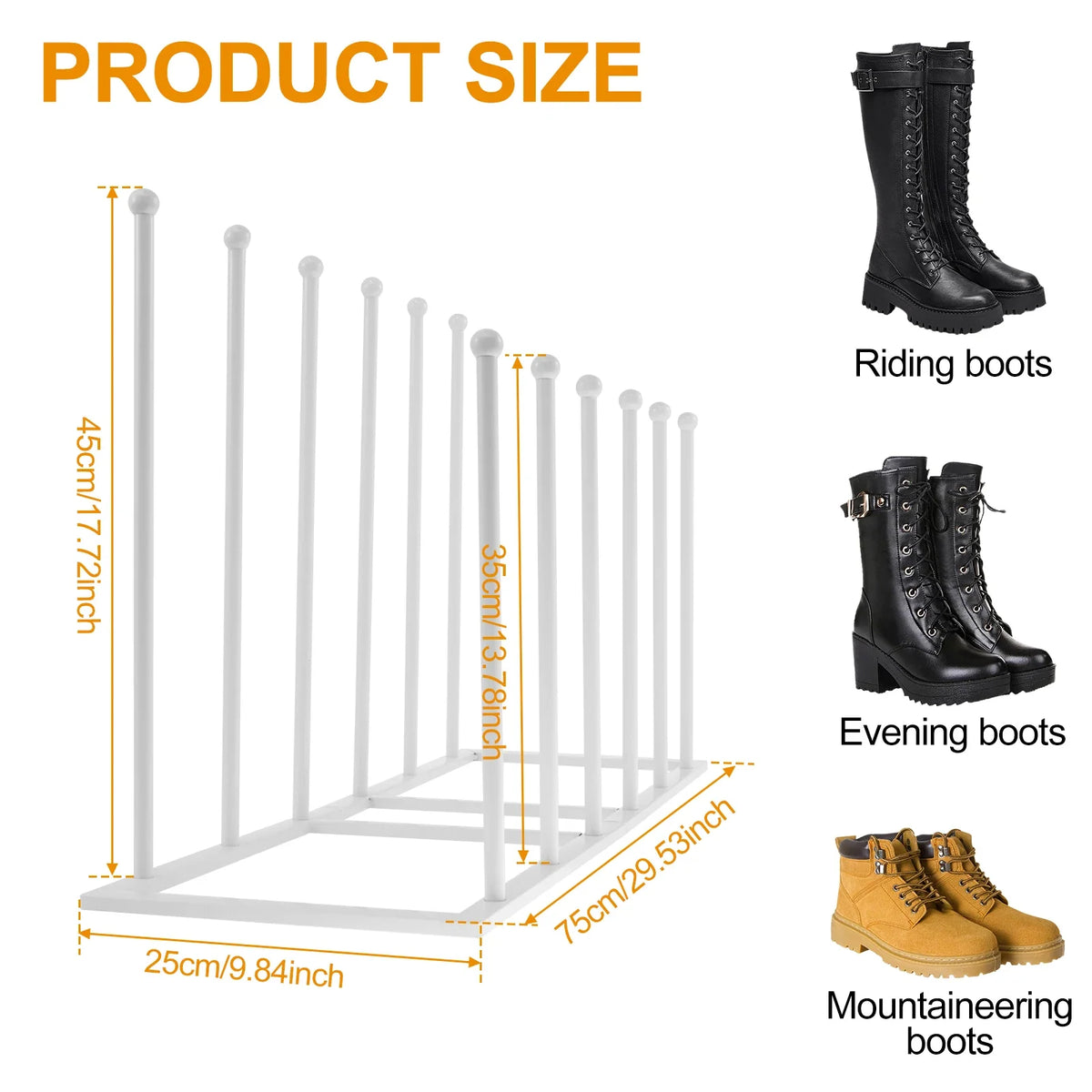 Free Standing Metal Boot Rack – Holds 6 Pairs, Black & White