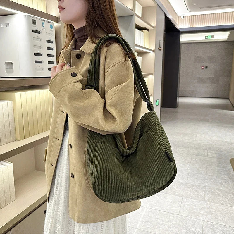 Japanese Corduroy Tote Bag – Large Shoulder & Crossbody Handbag