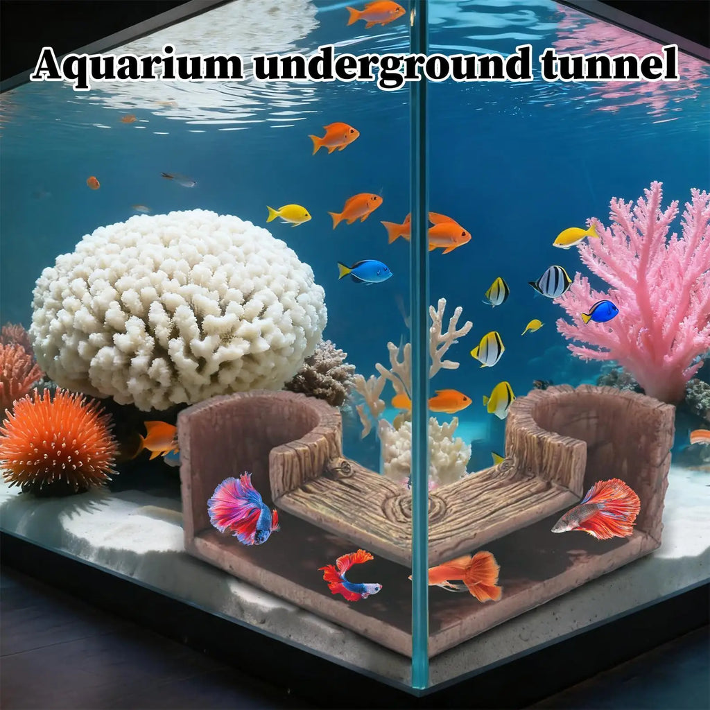 Wood Grain Aquarium Tunnel Cave – Fish & Shrimp Shelter Decor
