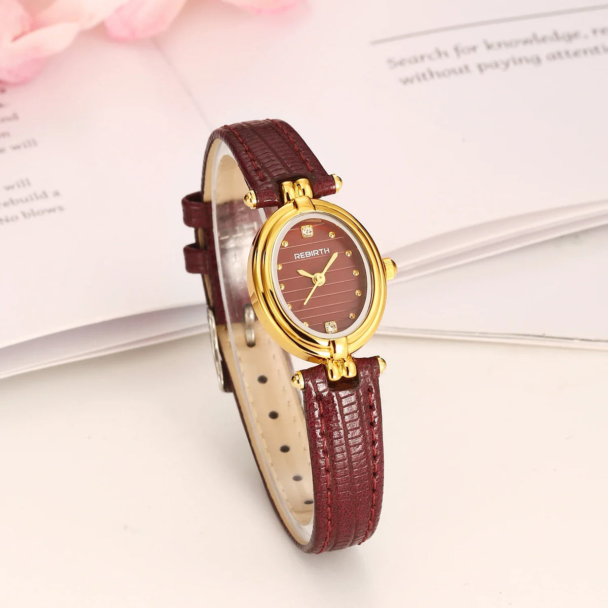 REBIRTH Women's Quartz Watch – Elegant Leather Band, Alloy Case
