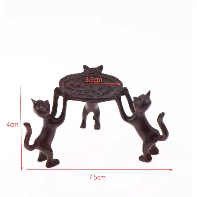 Mini Retro Three-Kitty Bronze Tray – Candle & Incense Holder