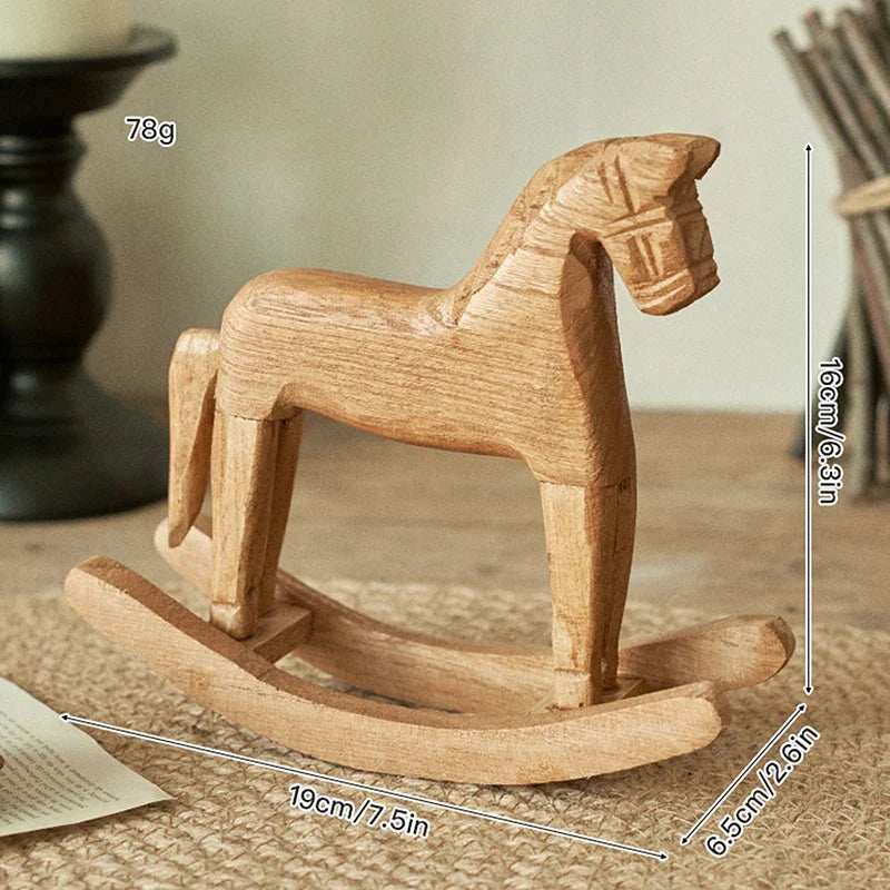 Hand-Carved Wooden Rocking Horse Figurine – Home Décor Gift