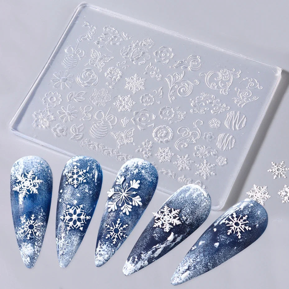 3D Silicone Nail Carving Mold – Snowflake & Winter Stamping Stencil