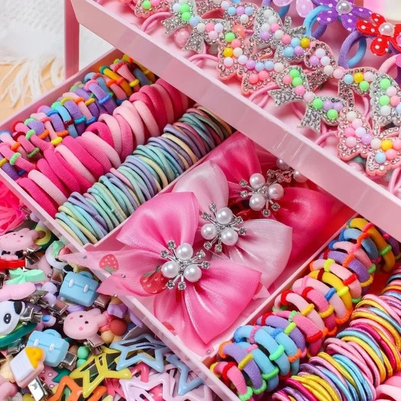 850PCS Girls Grosgrain Ribbon Hair Ties & Elastic Hair Bands