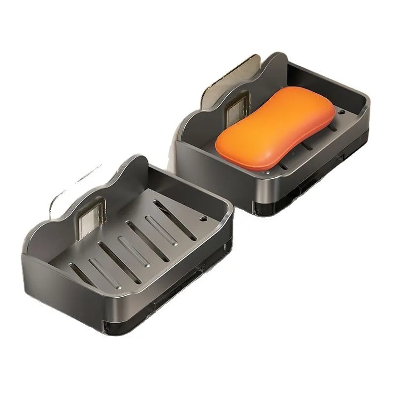 Wall-Mounted Soap Holder Box with Hook – No Drilling, ABS