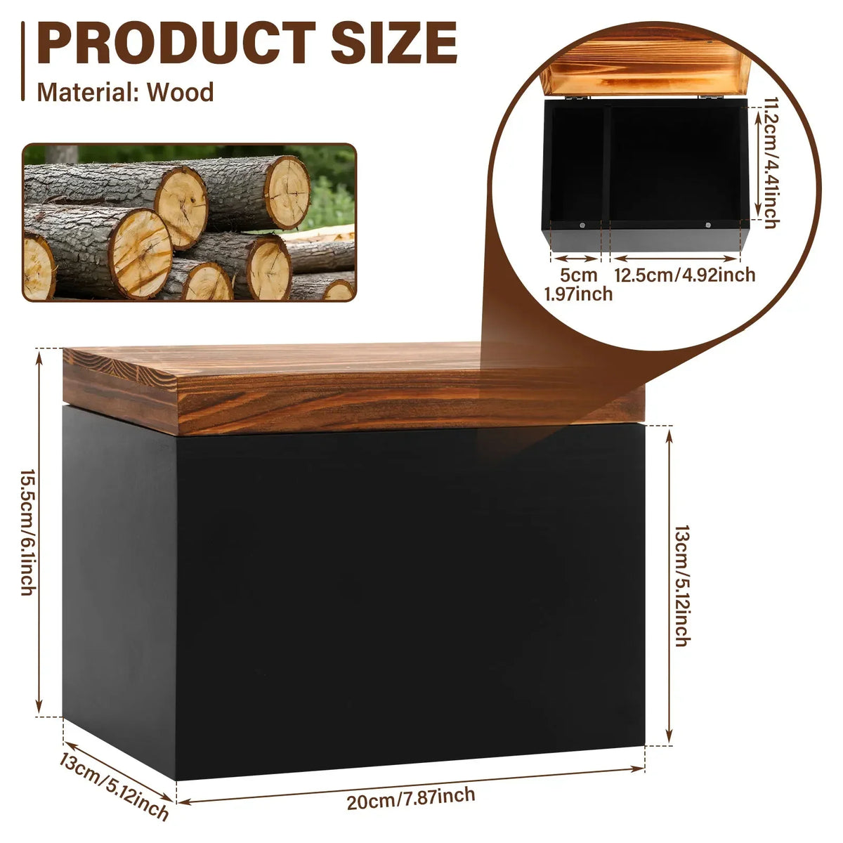 Wooden Tampon & Pad Organizer Box – 2-Compartment Hinged Lid