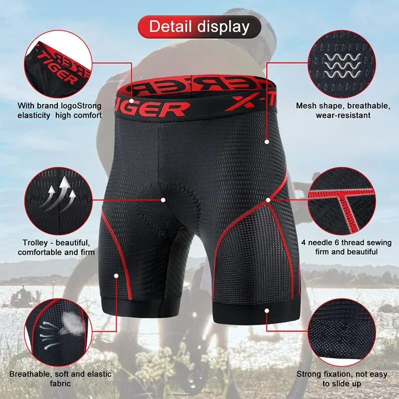 X-TIGER Men's Gel Padded MTB Cycling Shorts | Quick-Dry UV