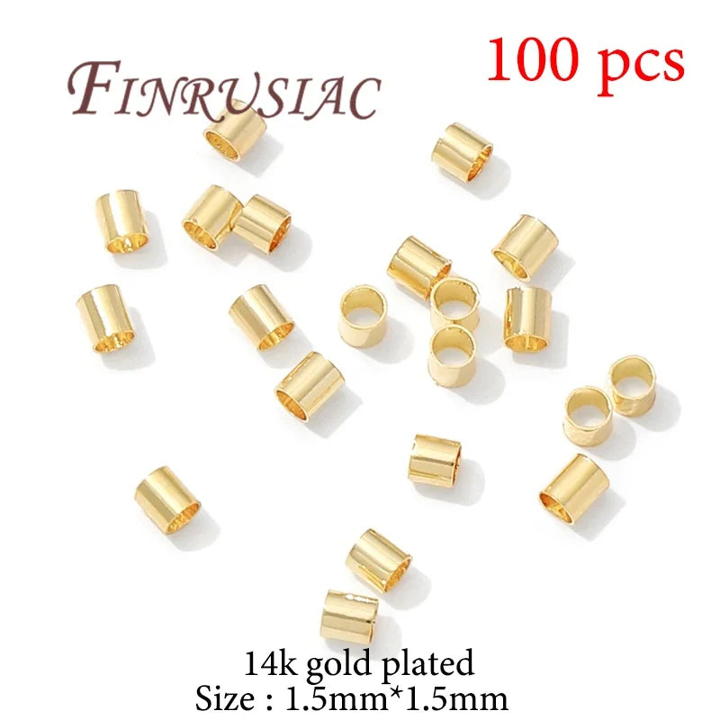 18K Gold Plated Crimp Tube End Beads for Jewelry Making – 100pcs