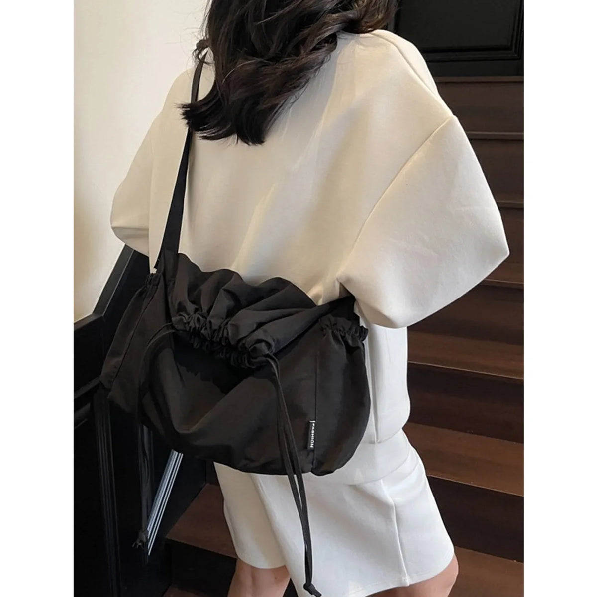Nixie Large Canvas Tote Bag – Lightweight Drawstring Shoulder Bag