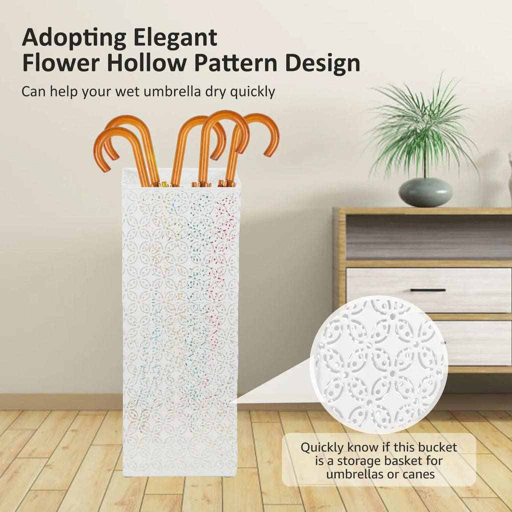 Square Metal Umbrella Stand – Floral Cut-Out Entryway Holder