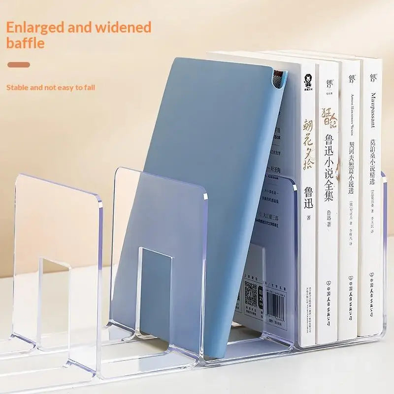 Clear 4-Compartment PVC Desktop Book Organizer Storage Stand