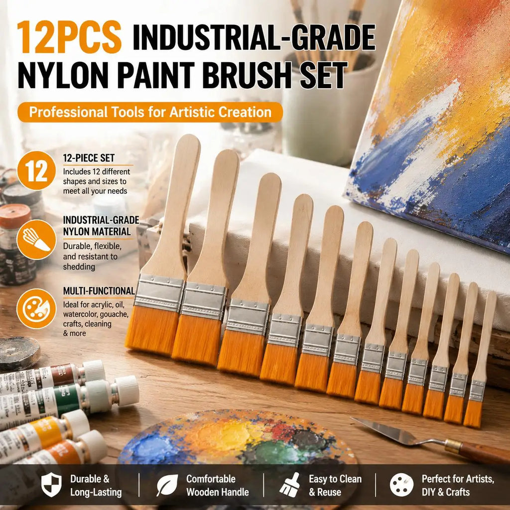 STONEGO 12-Pc Nylon Paint Brush Set – Acrylic Oil Watercolor