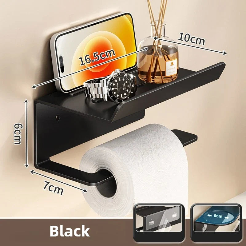 Wall-Mounted Toilet Paper Holder with Storage Shelf | Steel