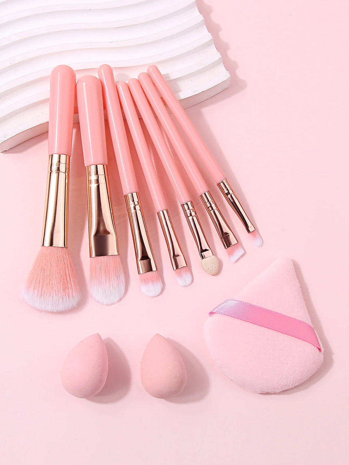 10-Piece Makeup Brush Kit with Powder Puff & Sponge