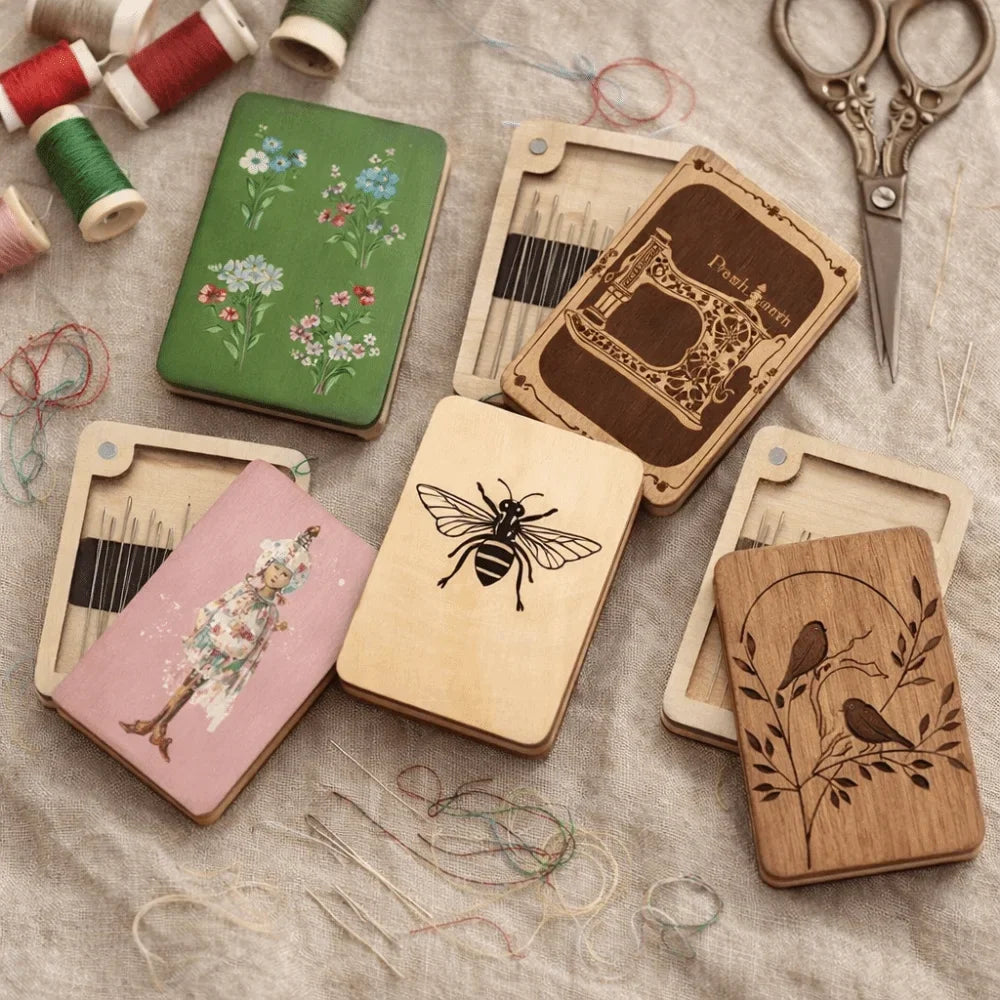 Bamboo Magnetic Needle Box – Portable Sewing & Knitting Organizer