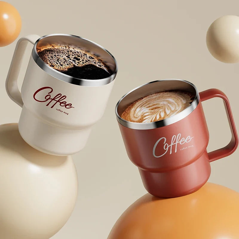304 Stainless Steel Double Wall Insulated Coffee Mug & Handle