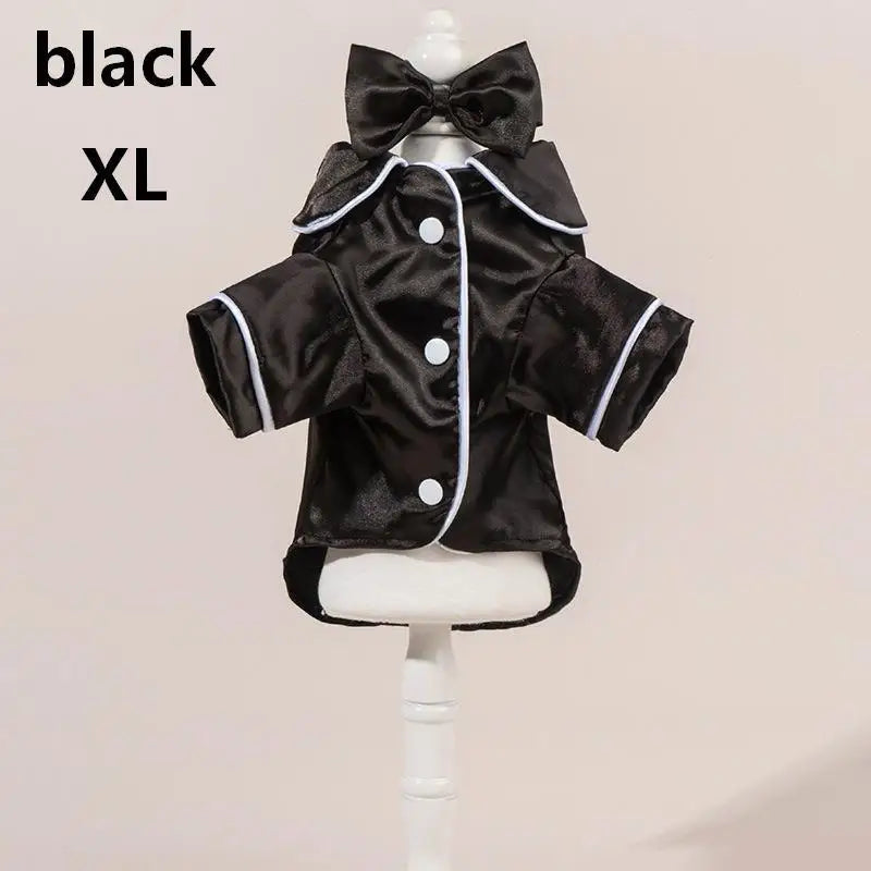 Satin Dog Pajamas Set with Bow Headband | Soft Pet Sleepwear