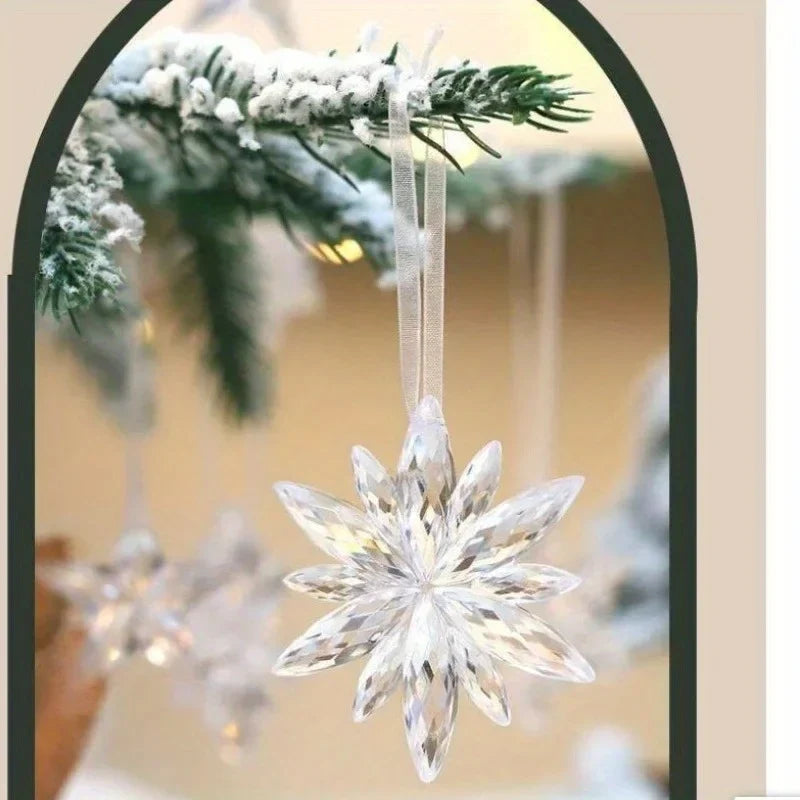 10-Pack Clear Acrylic Snowflake Christmas Ornaments | Xmas Decor