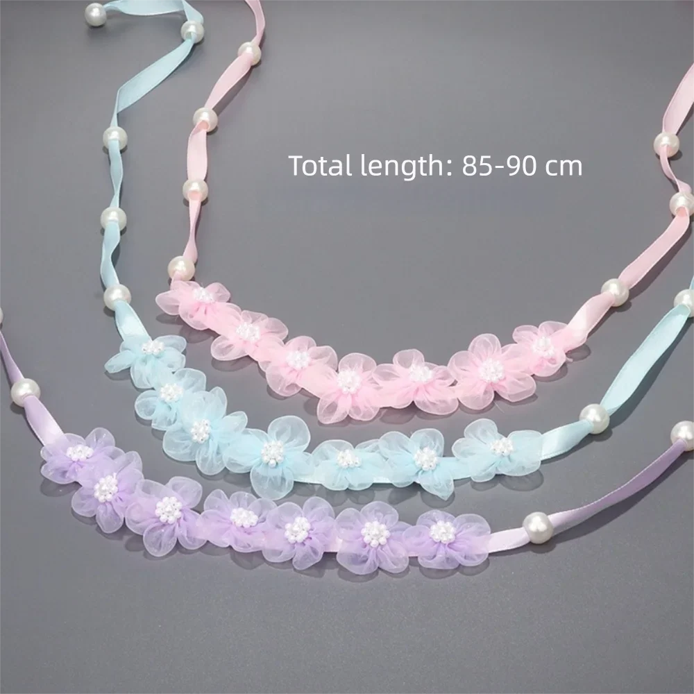 Faux Pearl Flower Headband – Handmade Chiffon Floral Hair Wreath