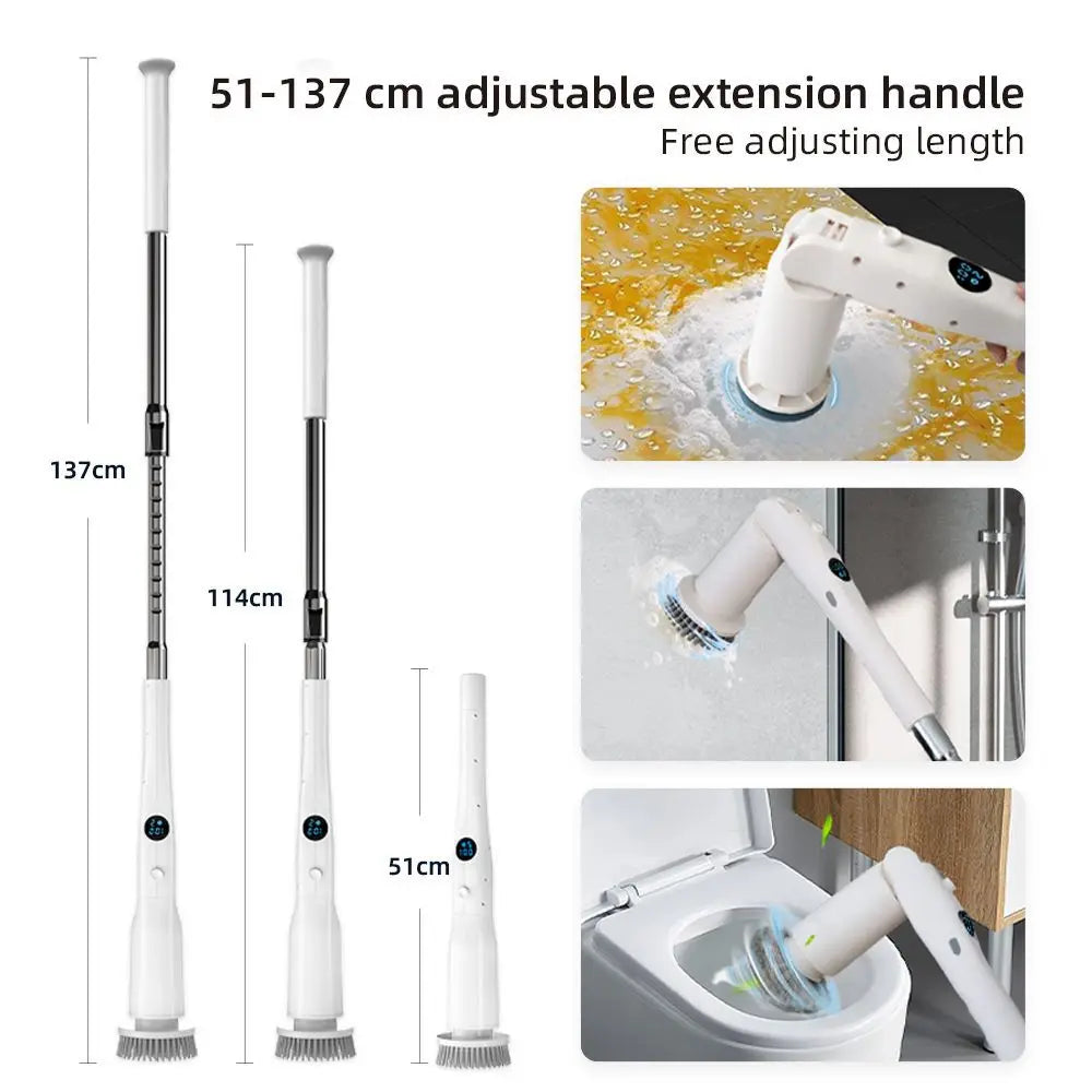 Wireless Electric Cleaning Brush – 8 Heads, IPX7, Long Handle
