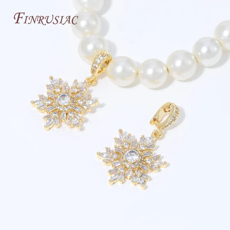 18K Gold Plated Snowflake Charm | Cubic Zirconia DIY Pendant