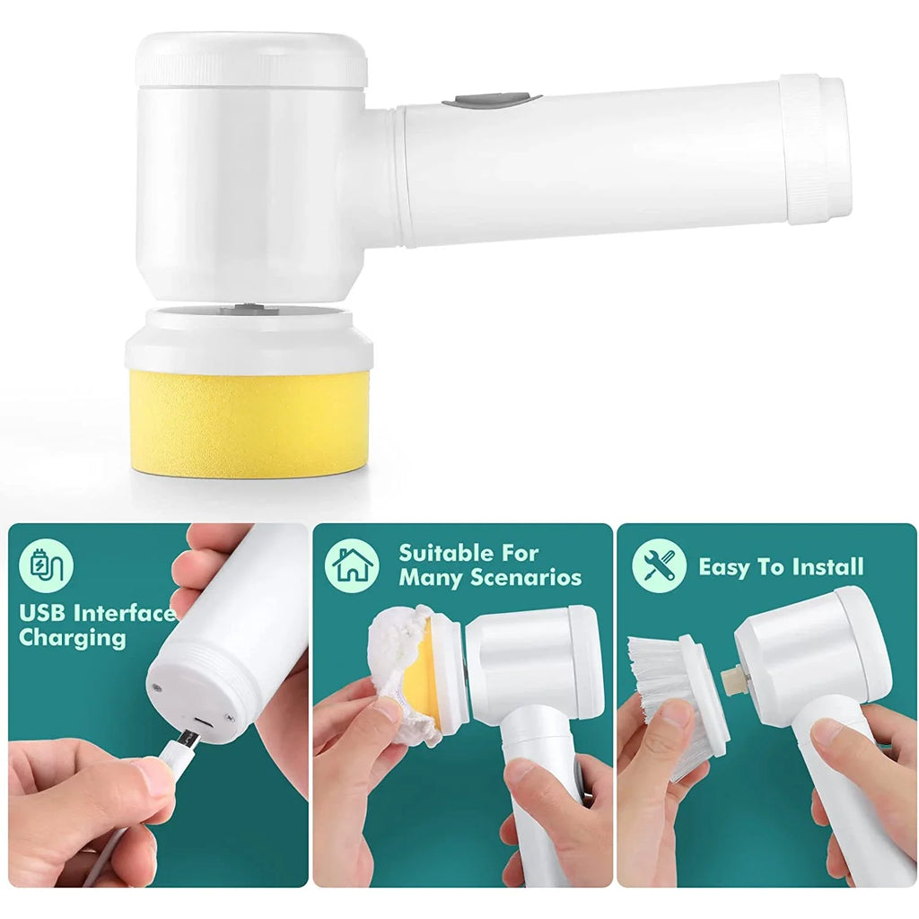 5-in-1 Wireless Electric Spin Scrubber USB Rechargeable Brush