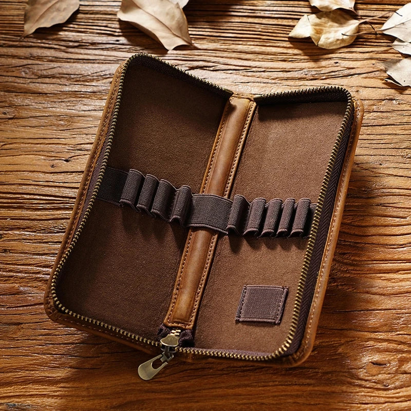 ZHUTING Retro Leather Pencil Case | Compact Pen Bag Gift