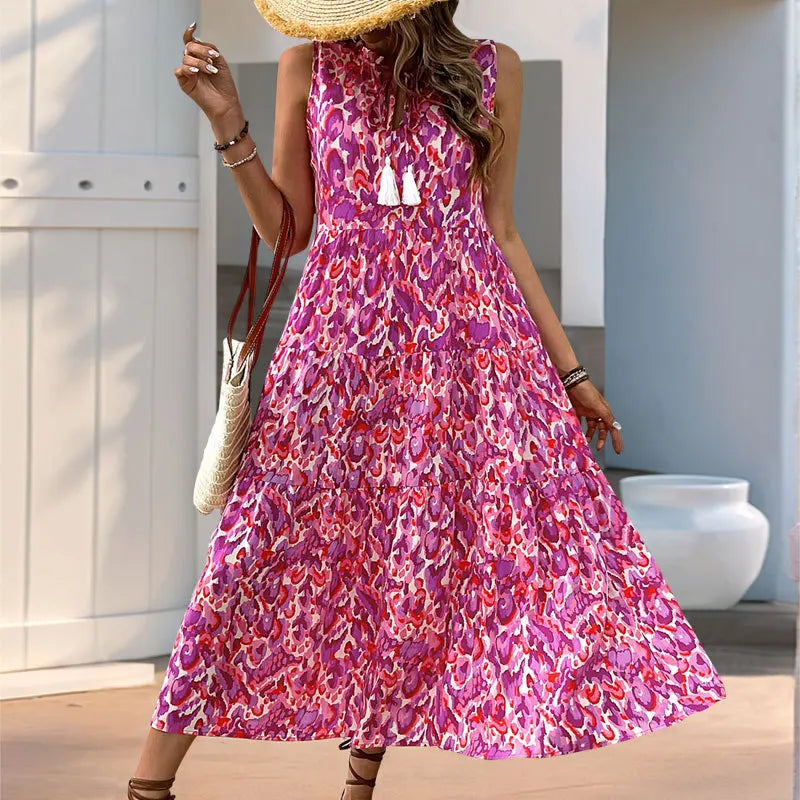 Women's Sleeveless Viscose Boho Floral Maxi Dress | Beach Vacation