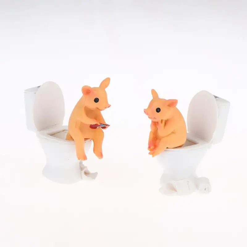 Funny Pig on Toilet Resin Figurine – Whimsical Home Decor