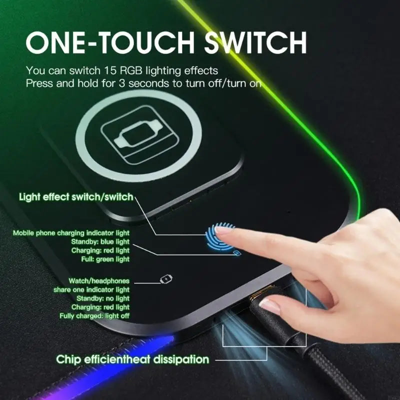 Wireless Charging RGB Mouse Pad – 31" Desk Mat, 15 Light Modes