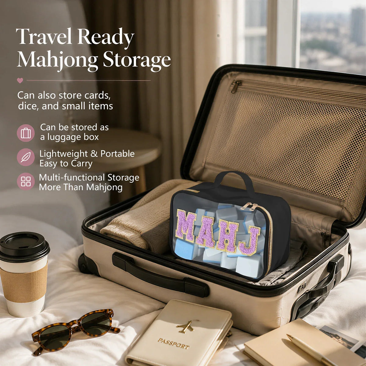 Mahjong Tile Storage Bag – PVC Carrying Case for 166 Tiles