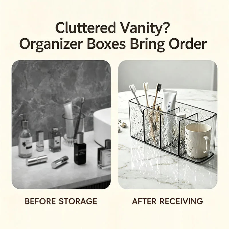 Water Ripple Acrylic Makeup Organizer | 4-Grid Cosmetic Storage