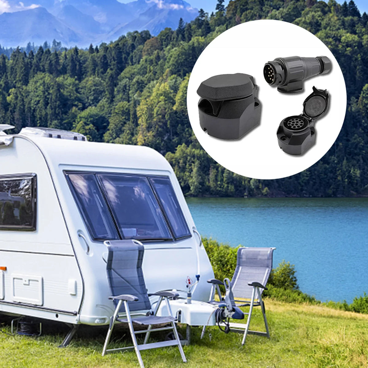 12V 13-Pin Trailer Connector Socket & Plug Adapter for RV Caravan