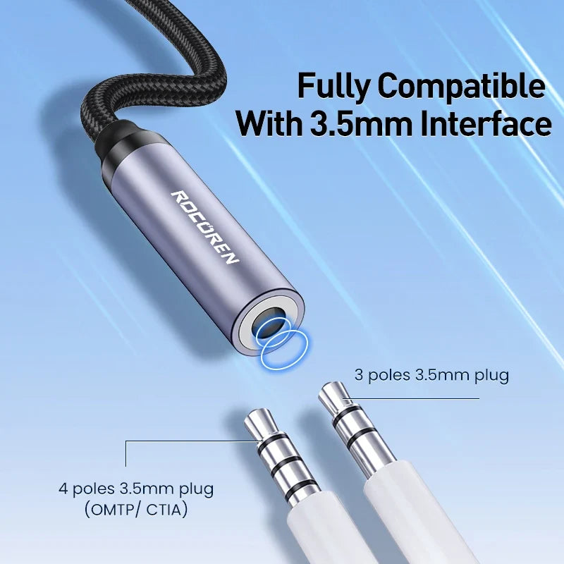 Rocoren USB-C to 3.5mm Audio Adapter – DAC AUX Headphone Cable