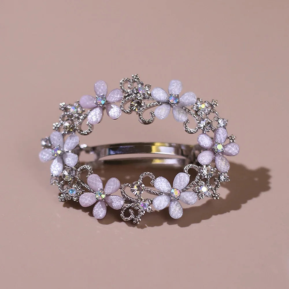 Korean Oval Floral Crystal Hairpin – Zircon Spring Barrette