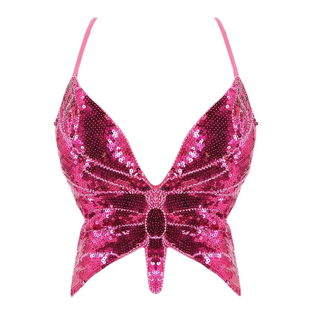 Women's Sparkly Sequin Halter Bra – Belly Dance Crop Top