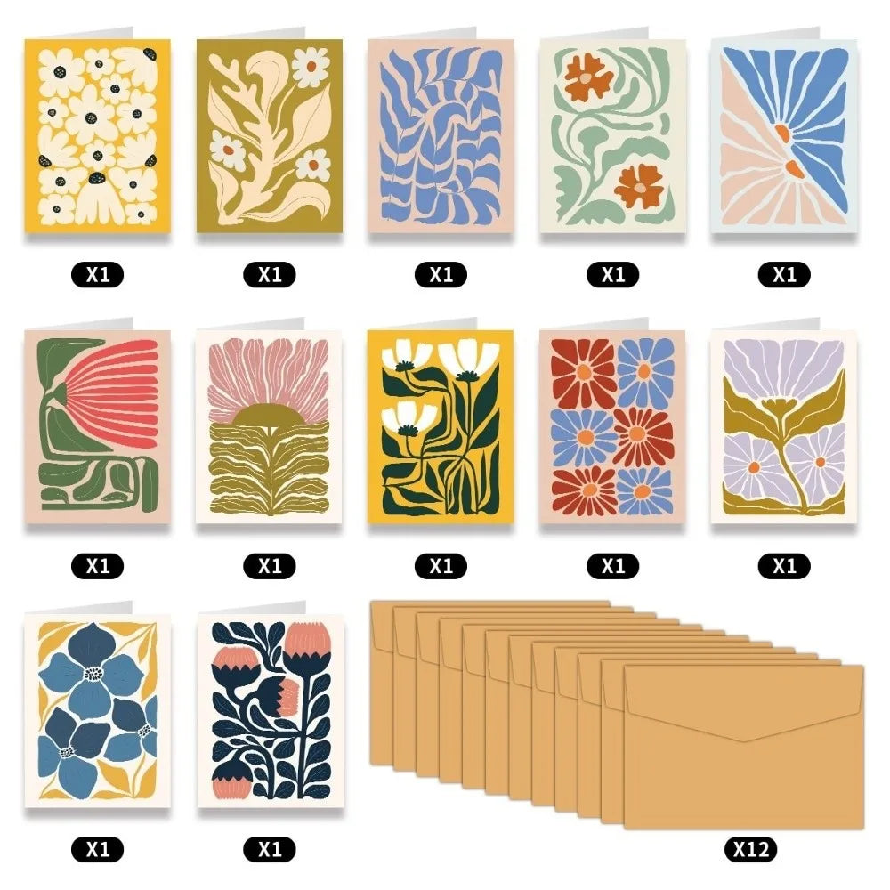 Boho Floral Thank You Cards with Envelopes – 12 or 24 Pack